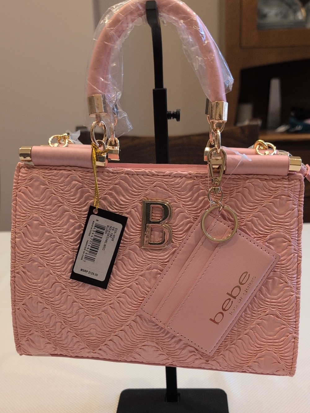 bebe Pink Textured Top-Handle Satchel